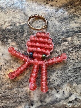 NEW! Handmade Pony Bead Shiny Coral Octopus Keychain Bag Charm